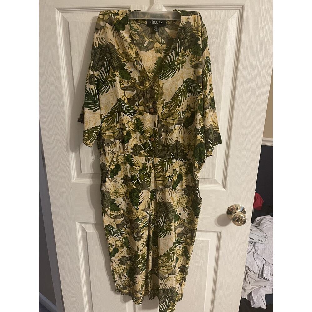 Vtg 80s GILLIAN Silk FLORAL Leaf Print Nature Embossed SHEATH Dress Large 12 90s